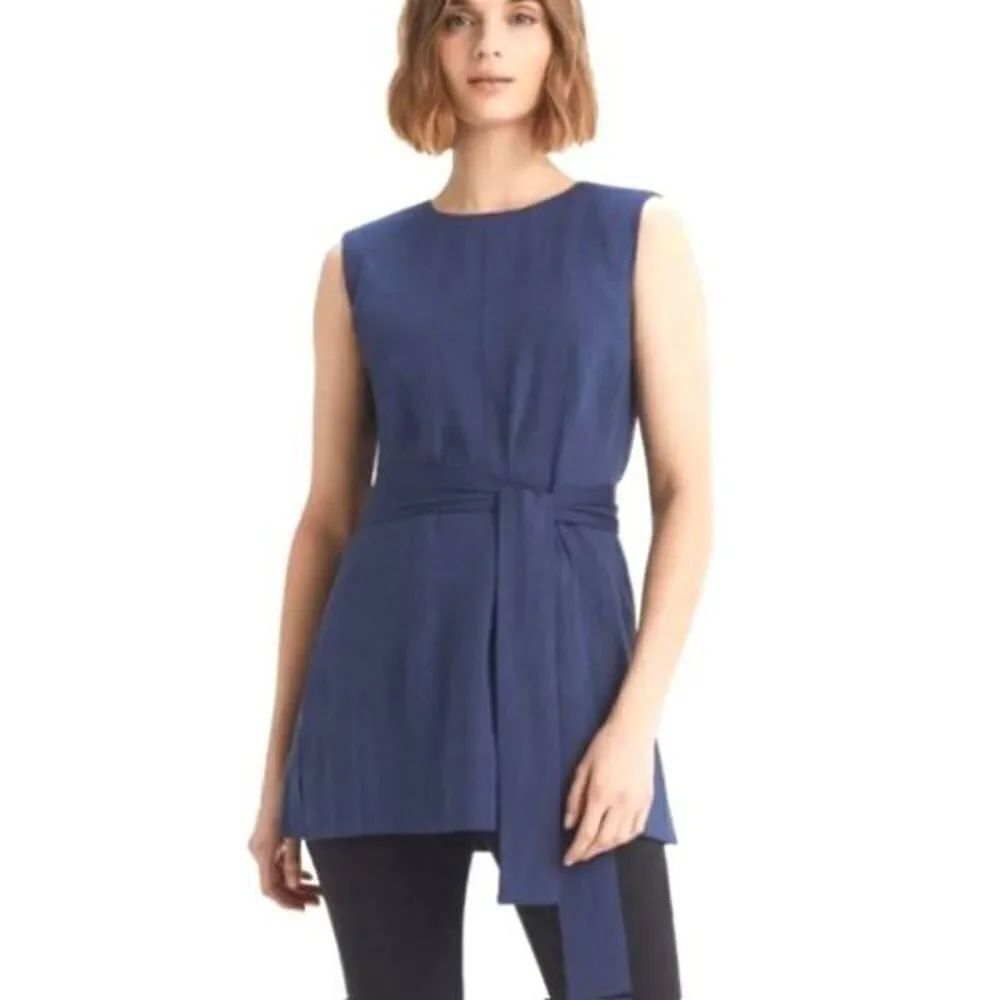 NWT M.M. LaFleur Angelina Top Cotton Bi-Stretch Belted Blueberry Tunic Size 16